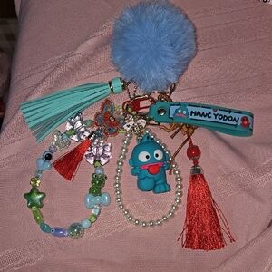 Cute Blue and Red Hangyodon Charm Keychain
